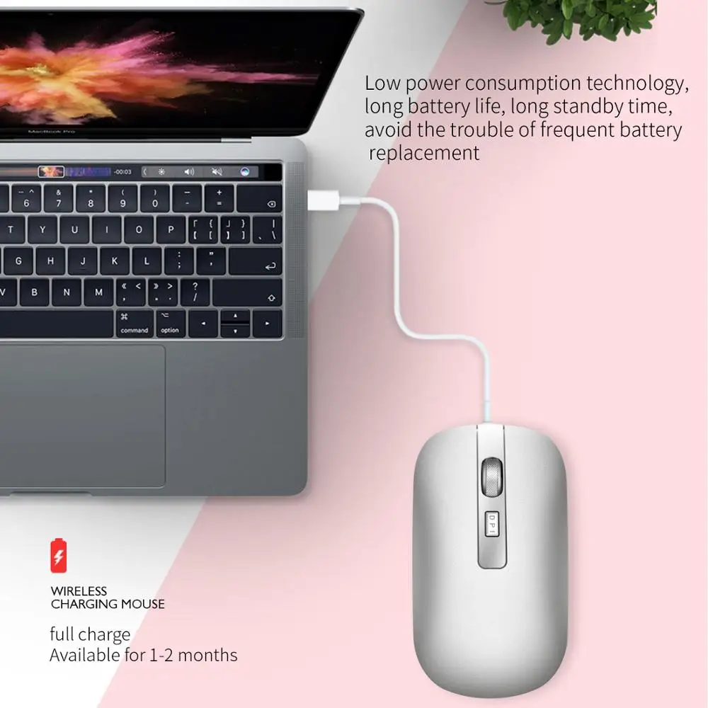 Перезаряжаемая USB Беспроводная Бесшумная игровая мышь, ультра тонкая мышь для Macbook, Android, Apple, ноутбука, ПК
