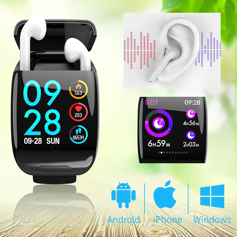 

2 in 1 Smart watch wireless Bluetooth Headset Combo Running Music Wristband Earphone Heart Rate Blood Pressure Fitness tracker