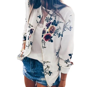 

2020 New Autumn Female Short Baseball Jackets Women Zipper Casual Loose Eleagnt Retro Flower Printed Coat Female Outwear 2XL 3XL