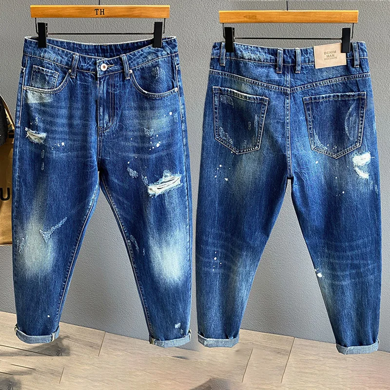 New High Quality Fashion Streetwear Men Jeans Motorcycle Hip Hop Ripped Hole Slim Retro Comfortable Male Denim Pants men jeans ripped jeans ripped patchwork jeans