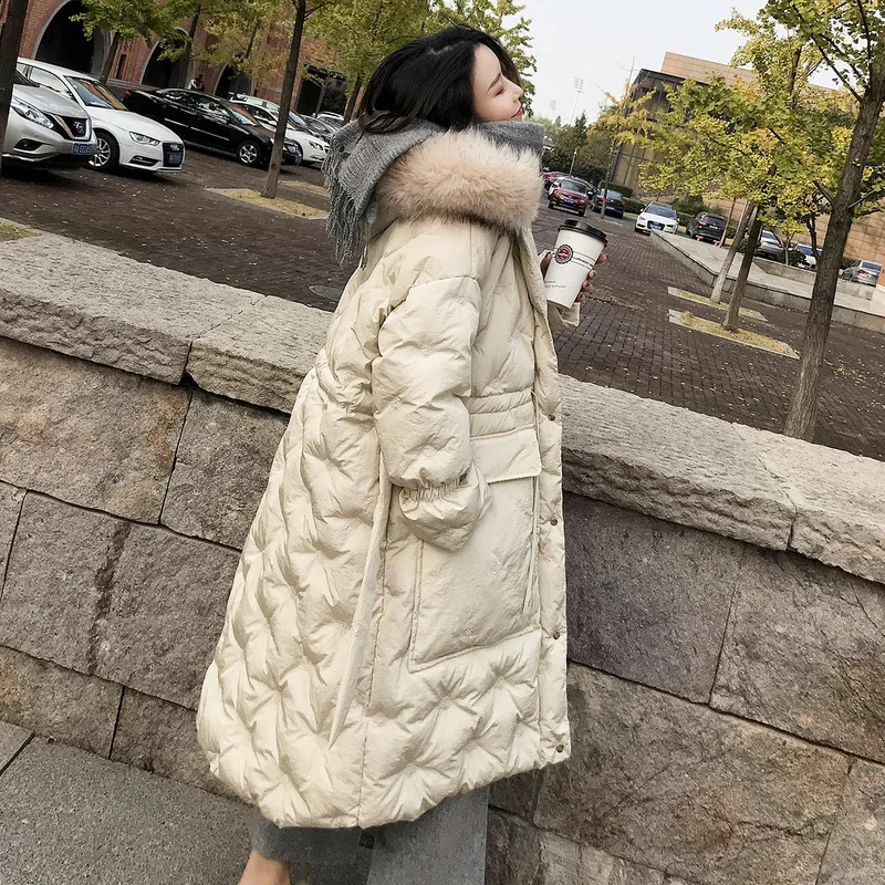 

Photo Shoot Black And White with Pattern Cotton Coat Women's Mid-length 2019 Winter New Style Korean-style Loose-Fit Hooded Embr