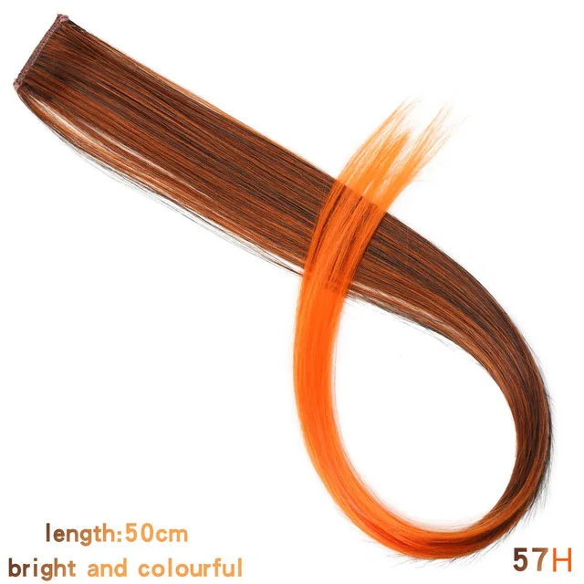 DIFEI 2" Цветной Синтетические пряди для наращивания волос на заколках, Одна деталь Цвет в полоску, длинные прямые волосы, парик, заколки, заколки для волос, трессы для вечерние и карнавал - Цвет: 57H