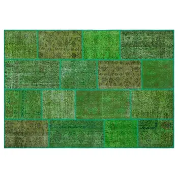 

Handmade Green Vintage Overdyed Patchwork Area Rug 160x230 Cm-5'3''X7'7''