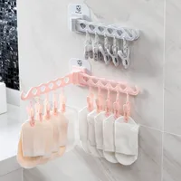 Bathroom 10 Clips Foldable Clothes Rack Hanger Laundry Folding Wall Underware Clothespin Mount Drying  Holder for Bra Socks 2