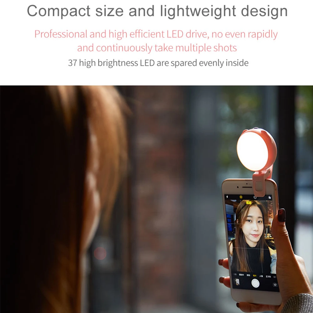 Мобильный телефон фотография 360 Вращающийся портативный зажим на селфи светильник Регулируемая яркость Светодиодная Кольцевая вспышка заполняющая usb зарядка