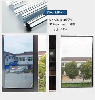 

SUNICE One Way Window Film Static Privacy One Way Mirror Film Mirror Tint Reflective Silver&Silver Window Film Home 50cmX700cm
