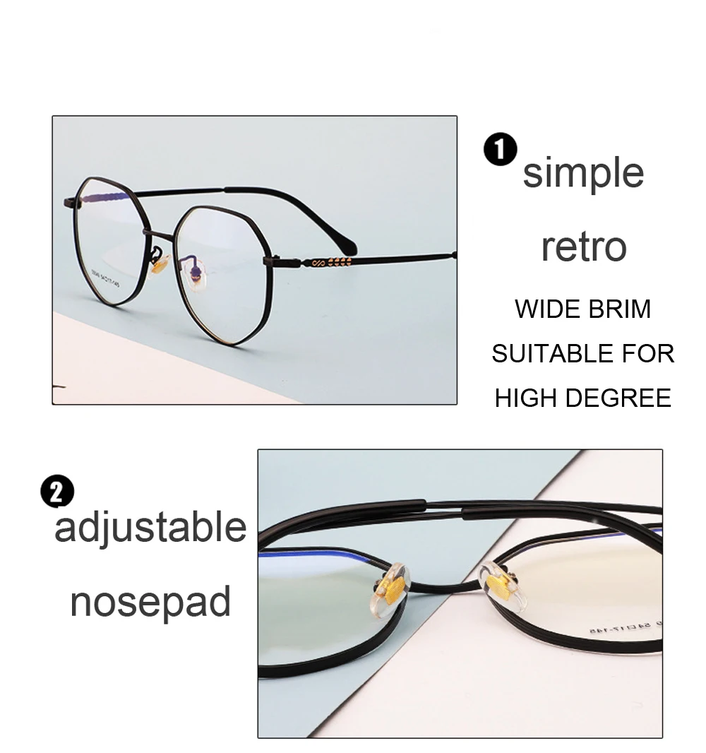Ретро очки с широкими полями, оправа BSX55049, женские металлические многоугольные очки с полной оправой, очки с линзами для близорукости