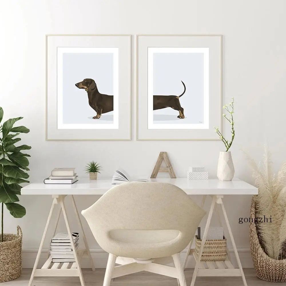 Funny Animal Dachshund Dog Nordic Poster Creative Bathroom Canvas
