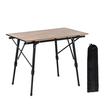 

Outdoor Camping Retractable folding table Wood grain aluminum alloy desk Picnic Barbecue Self-driving Travel Beach Table