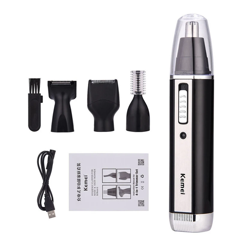 Kemei 4 in1 Ear Nose Hair Trimmer Clipper Professional Painless Eyebrow and Facial Hair Trimmer for Men Women Hair Removal Razor