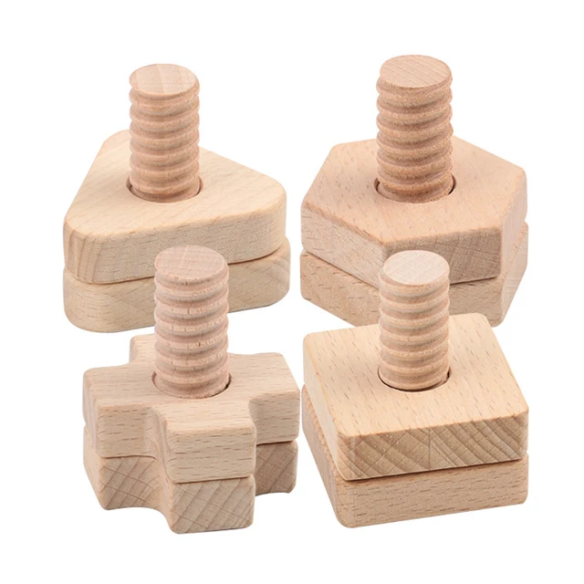 Beech Baby Toys Screw Nut Wooden Building Block Early Education Geometry Shape Matching Toy Fine Motor Skill Blocks for Toddlers 1