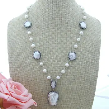 

H072907 23'' White Coin Pearl Necklace Keshi Pearl Pendant