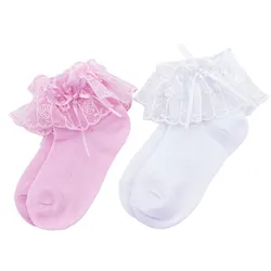 LOLANTA 5Pairs Kids Girls Cotton Socks Latin dance Lace Decoration White Pink Socks for Girls Latin Dance Socks