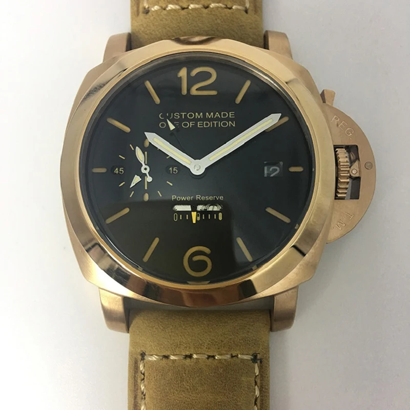 

Parnis 44mm Automatic GMT Mechanical Watch Men Leather Strap Power Reserve Luminous Military Waterproof Men Watch CM109