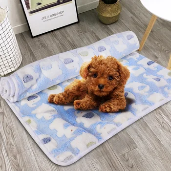 

1 PCS Pet Super Soft Blankets Coral Fleece Cute Elephant Prints Dog Pads Portable Sleeping Bed Mat For Small Medium Dog Cat
