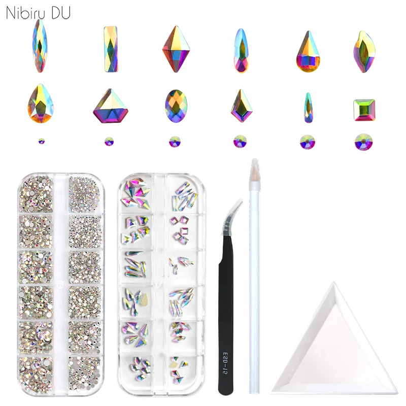 

2220 Pcs Nail Decorations Rhinestones Glass Gems Stones Set Multi Shaped Crystal AB FlatBack Rhinestones For Nails Art 3D Craft