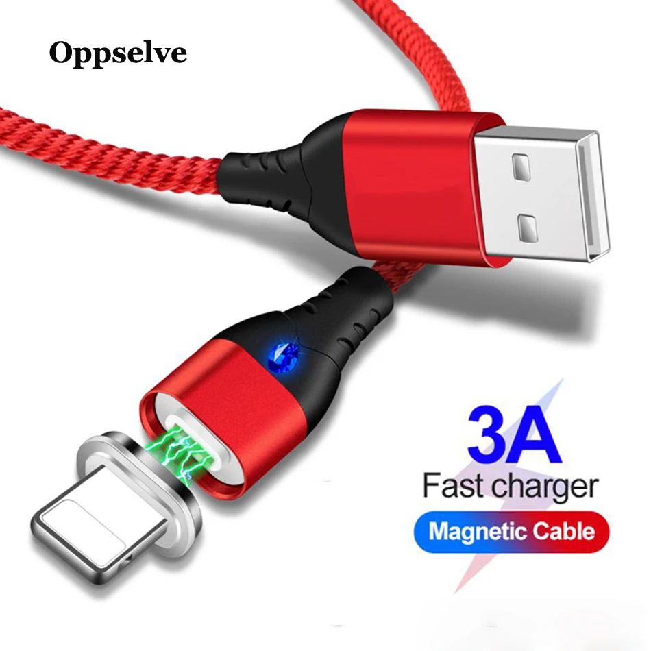 Магнитный USB-кабель со светодиодной подсветкой для iPhone XS Max XR X нейлоновый кабель