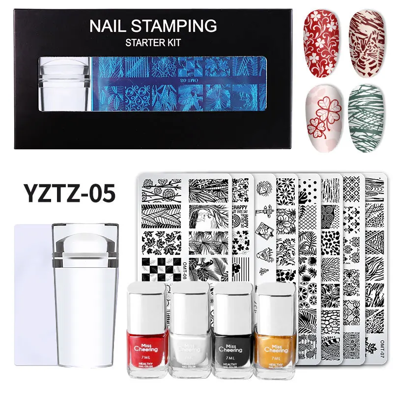 

Misscheering Nail Art Stamping Plates Set DIY Nails Polish Print Image Kits Manicure Tools Silicone Transfer Stencil Accessory