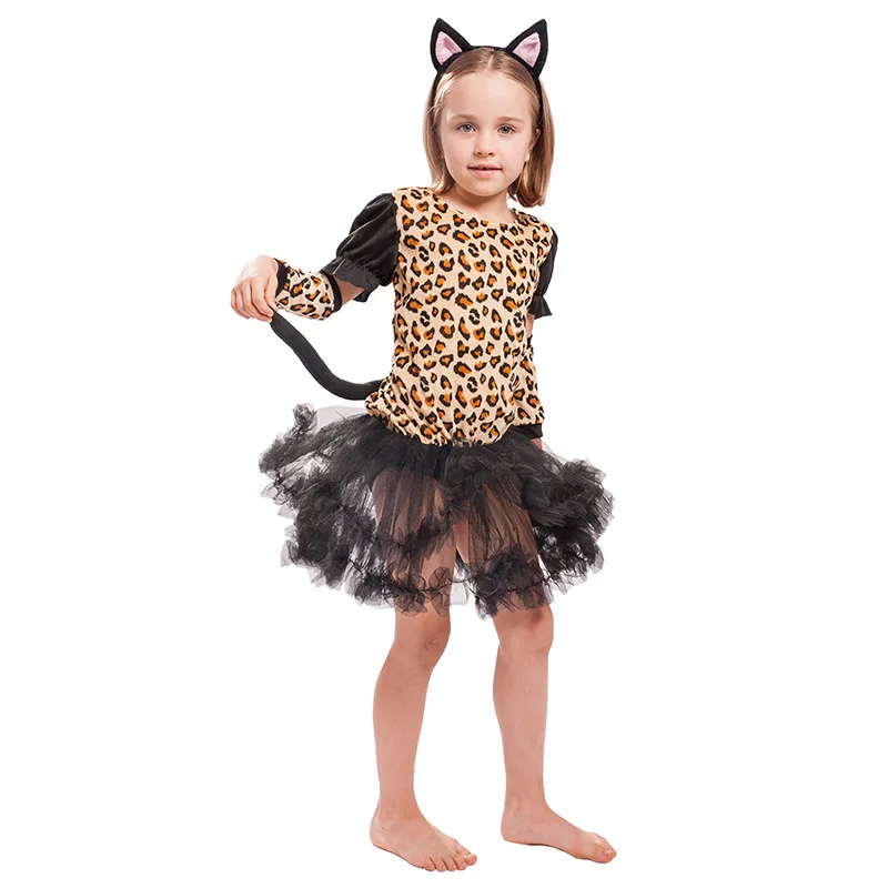 

Halloween Costume for Little Girl Party Role Play Dresses Up Kids Animals Jaguar Dress Outfit Children Birthday Gift Suit