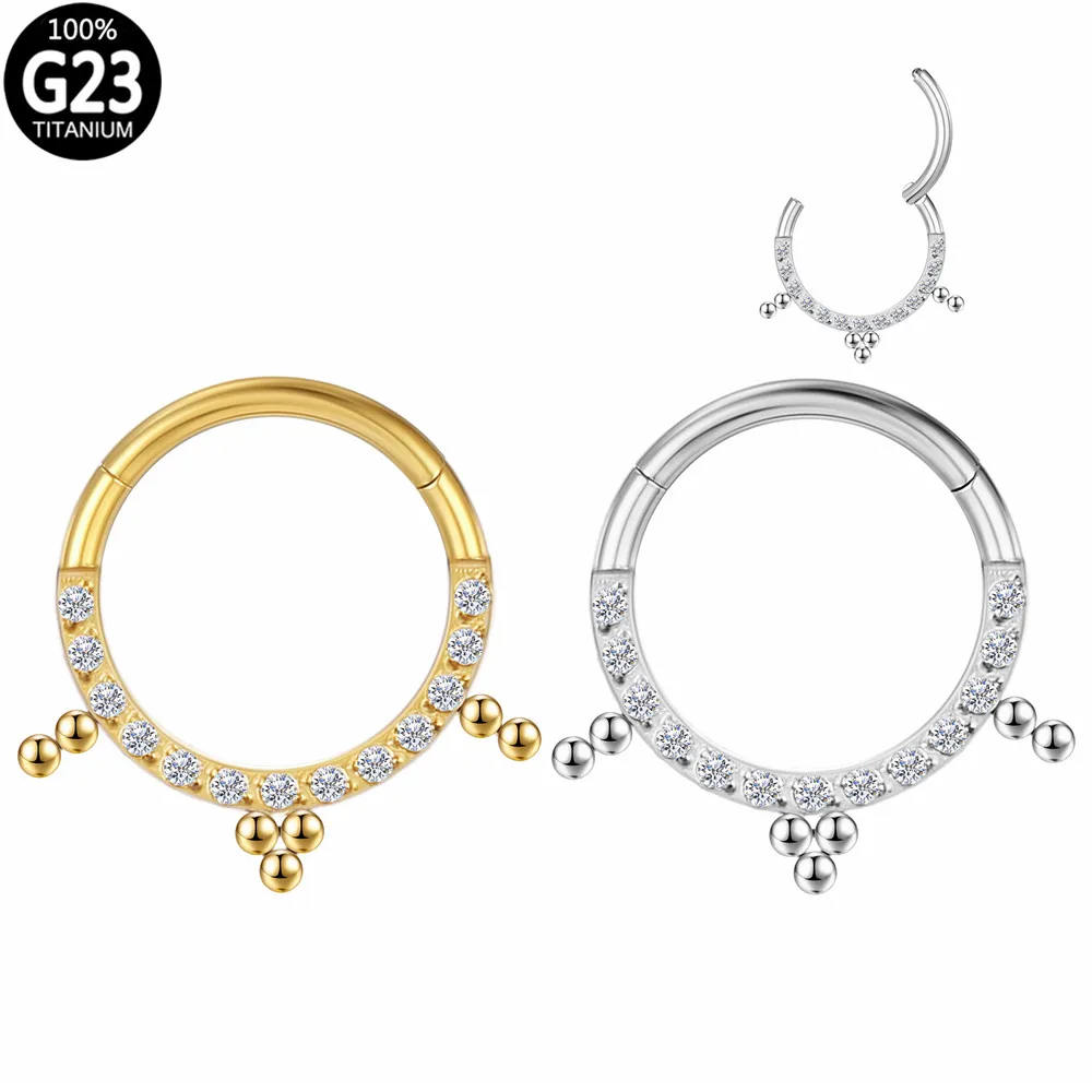 

G23 Titanium Septum Clicker Hoop Nose Ring Zircon Ear Tragus Cartilage Daith Helix Earrings Hinged Segment Piercing Jewelry