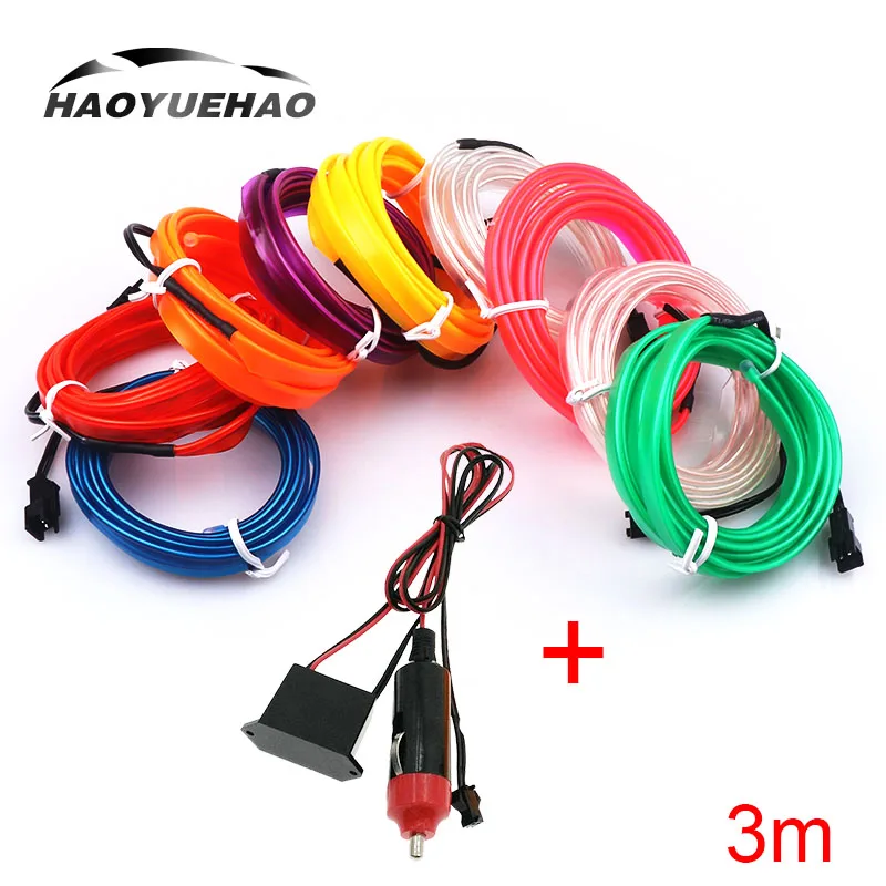 

Haoyuehao LED Car Light 3M 1 Cold Light + Cigarette Light Drive 10 Color Car Accessories DC 12V Car Atmosphere Lamp Cold Light