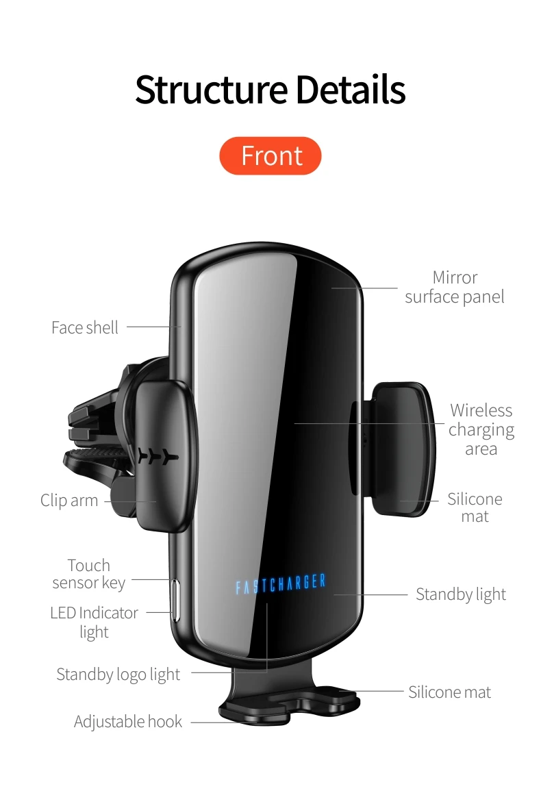 QCY 15W Wireless Smart Senor Car Charger for iPhone 13 12 Pro Max Fast Charging Station Car Charger Mount Air Vent Stand Charger