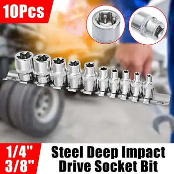 

10 Pcs 1/4 3/8 Inch Socket Set Universals Socket Metric Drive Deep Socket Set Wrench for Air Pneumatic Repair Tools With Rail