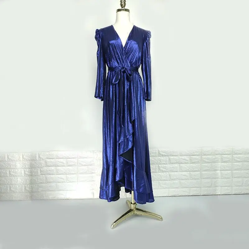 Sequined Long Dress Elegant Sexy Long SLeeve Celebrity Fashion Evening Party Dresses - Цвет: Синий