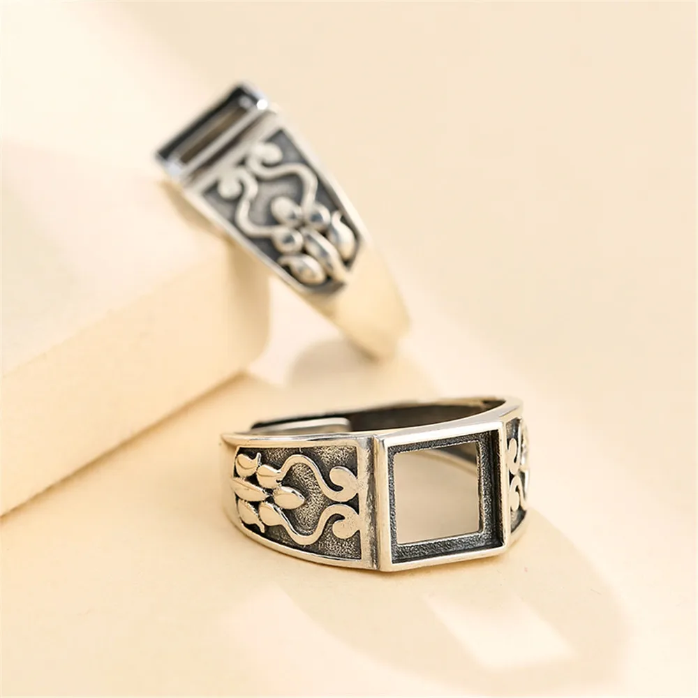 Ring Setting for 8x8mm Square Cabochons Ring Blank Thai Sterling Silver Adjustable Band Ring Base SR0015