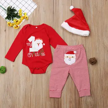 

Baby Boys Girls Clothes Sets 3pcs Christmas Newborn Santa Claus Print Sweatshirt+Pants+Hat Pajamas Outfits Children Costumes