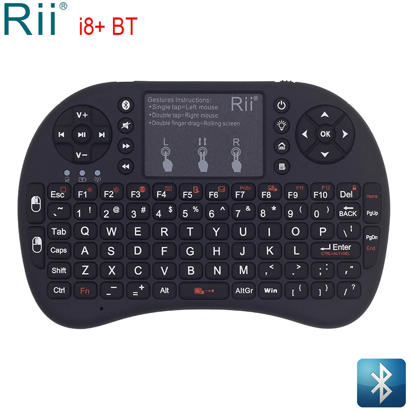 Rii i8 + подсветкой мини Bluetooth клавиатура воздуха Мышь с тачпадом для мини-ПК, Android ТВ коробка, ноутбук, проекторы Беспроводной Мышь