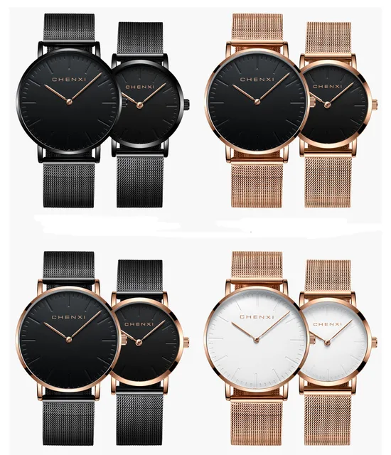 Fashion Minimalism Women Men Lover's Watches Waterproof Rose Gold Pair Couple Wristwatch Simple Casual Dress Watch Gift Clock 6