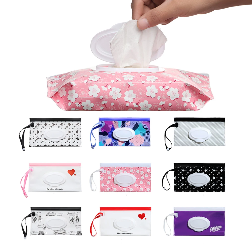 Wet Wipe Case Snap Strap Portable Baby Wet Wipes Bag Tissue Box Container Eco-friendly Easy-carry Clamshell Cosmetic Cleaning Cases 24*13.5cm