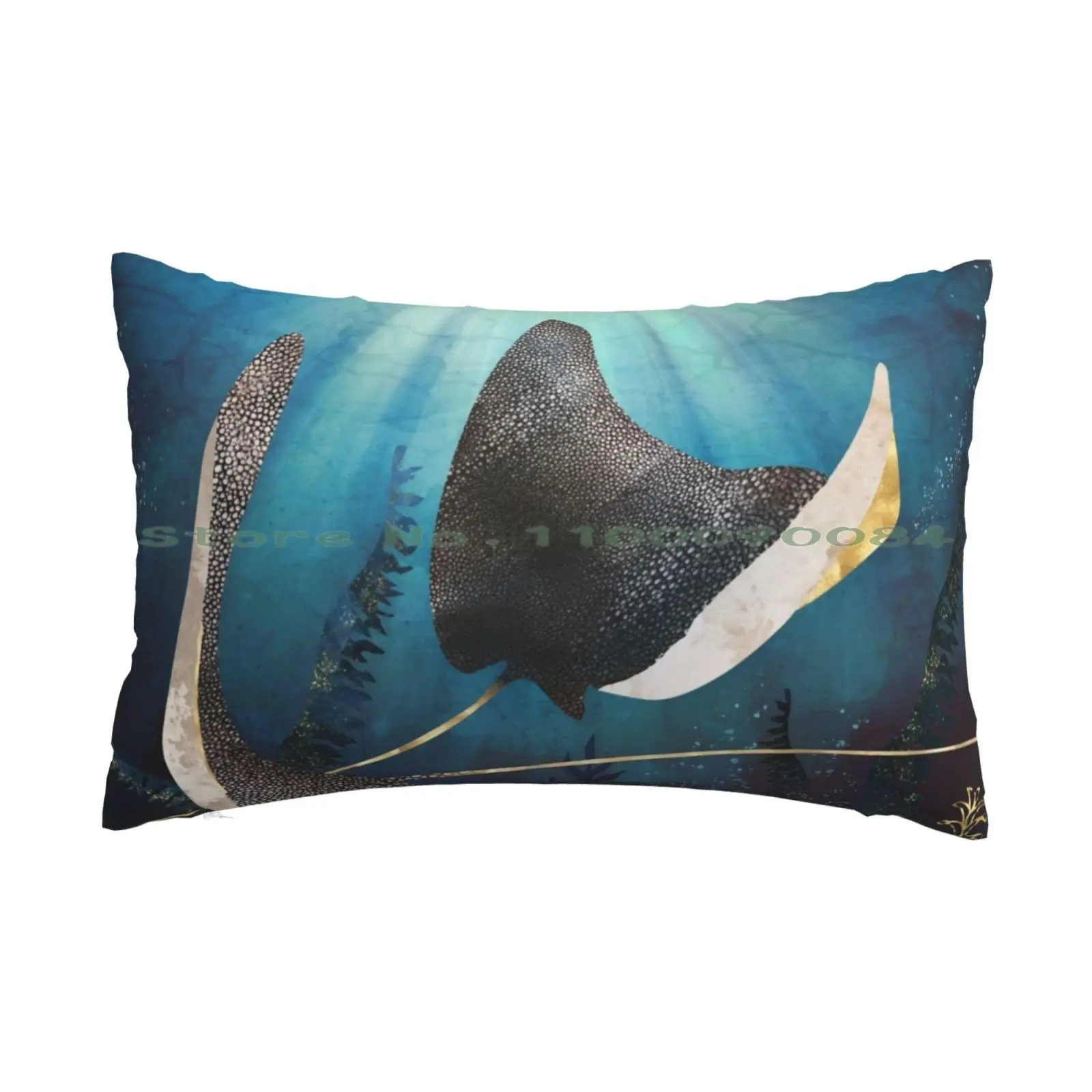 

Stingray Pillow Case 20x30 50*75 Sofa Bedroom Stingray Ocean Nature Marine Aquatic Gold Blue Kelp Abstract Contemporary Organic