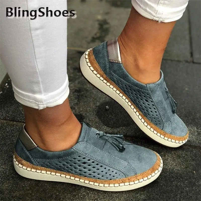 Zapatillas de deporte con agujeros para mujer, zapatos vulcanizados a rayas, transpirables, elásticos, Retro, informales, zapatos planos para mujer 2021
