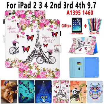 

Cartoon Cat Case for iPad 2 3 4 2nd 3rd 4th 9.7 A1398 A1460 Smart Cover Soft Shockproof Animal Flip Anti Slip Stand Tablet Shell