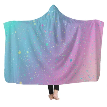 

Rainbow Design Wearable Hooded Blankets Fantasy Fleece Fabric Home Couch Bed Winter Blankets Travel Warm Blanket