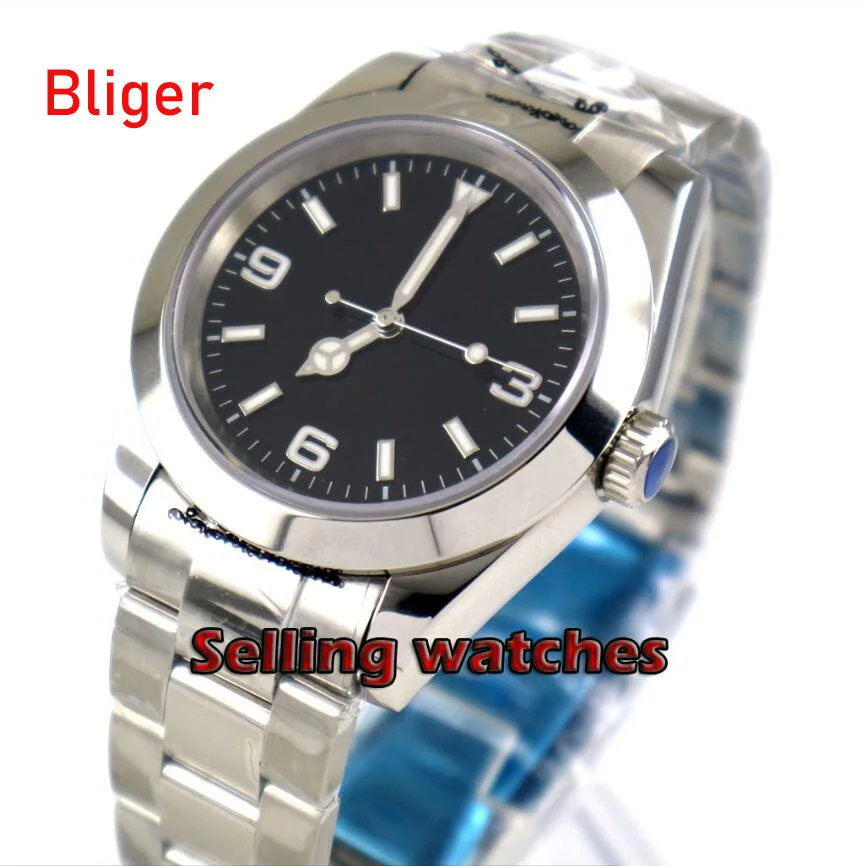 40 мм bliger стерильный черный циферблат светящийся Твердый чехол сапфировое стекло автоматические мужские часы