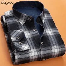 Мужская Осенняя клетчатая рубашка, топы с длинными рукавами, мужские повседневные тонкие рубашки, удобные плотные мужские топы в Корейском стиле, модная одежда Ulzzang