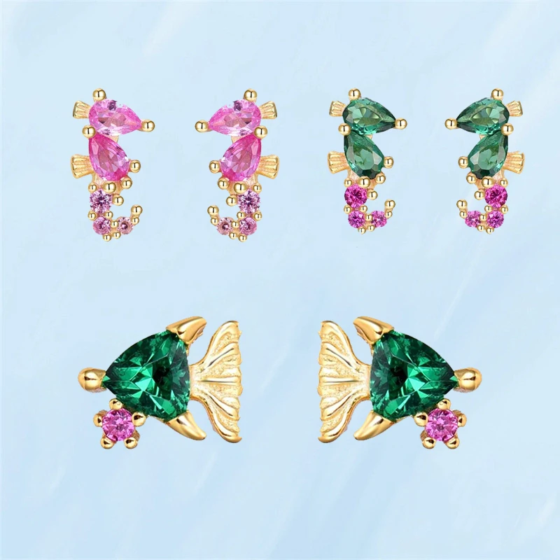 Pendientes mujer pendientes de acero pendientes colgantes tous Pendientes dorados de caballito de mar de pez rosa mujer, con incrustaciones en diamantes de imitación, joyería - AliExpress