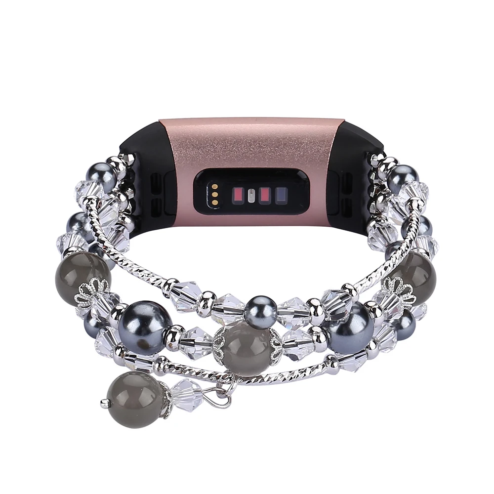 Elegant Elastic Beaded Bracelet with Agate and Pearl Beads - Black
