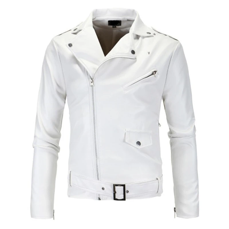 Goede Hot Selling Mannen Locomotief Slim Fit Leren Jas Stand Kraag Tailor Schuine Rits Witte Lederen Jas Leren Jas Py12