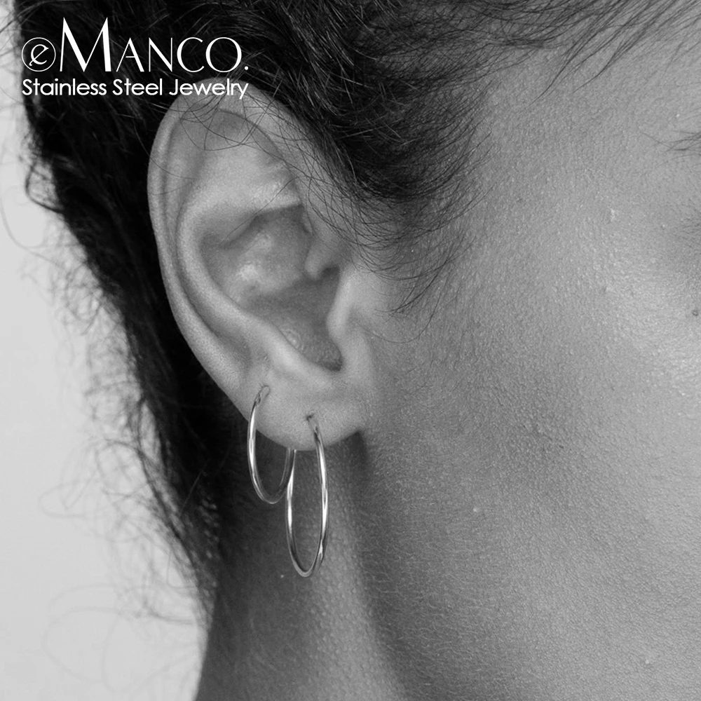 

eManco 316L Stainless Steel Earrings for women Thin Big Hoop Earrings Trendy Large Round Earrings Gifts for women