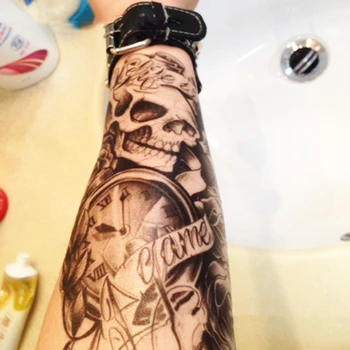 

1PC Body Art Temporary Tattoo Sticker Skull Poker Rose Designs For Men Shoulder Arm Waterproof Fake Tattoo