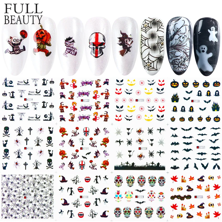 

12pcs Halloween Skull Bone Stickers For Nails Devil Zombie Ghost Sliders For Nails Transfer Foil Nail Art Tattoo Manicure CHBN/A