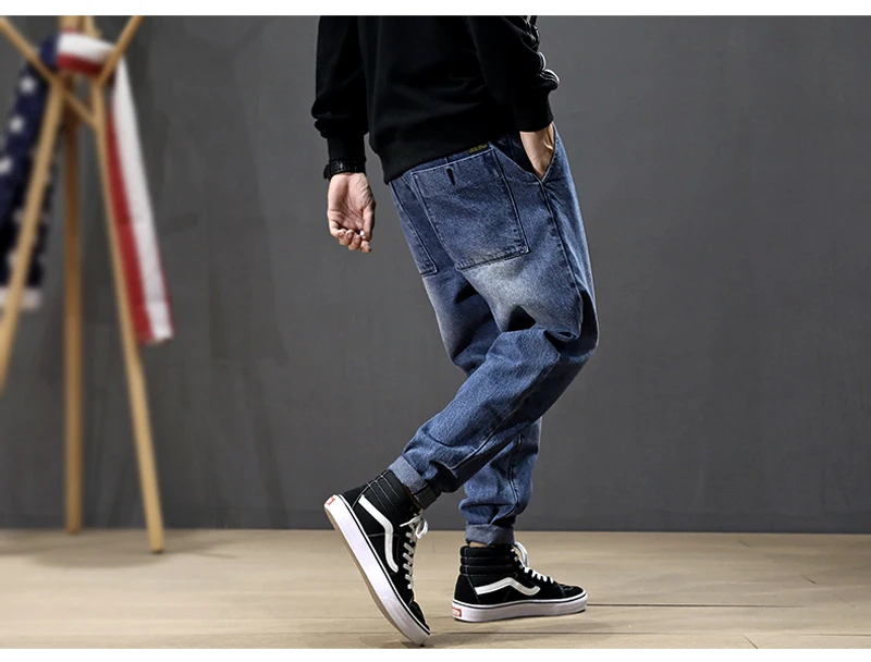 Fashion Streetwear Men Jeans Loose Fit Patch Designer Denim Cargo Pants Men Harem Jeans Vintage Retro Hip Hop Jogger Jeans Homme