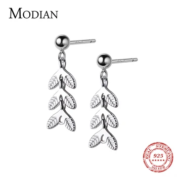 

Modian Silver 925 Vintage Pattern Stud Earrings for Women Fashion Leaves Tree Earings Sterling Silver Charm Fashion Jewelry