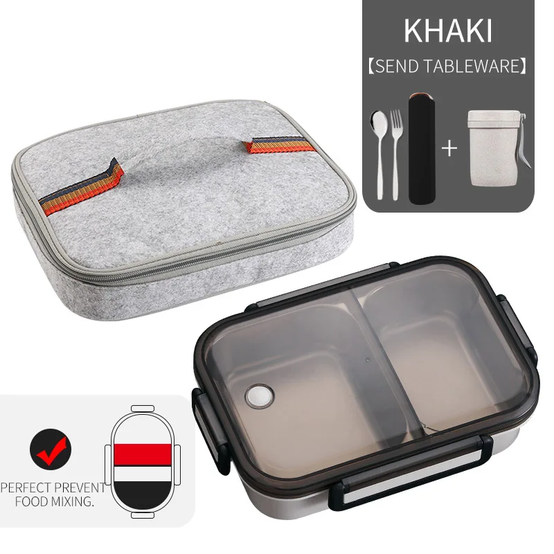 A Khaki Bag Cup Set WORTHBUY японский Ланч-бокс для детей школы 304 из нержавеющей стали бенто Ланч-бокс герметичный контейнер для еды детская коробка для еды - Цвет: A Khaki Bag Cup Set
