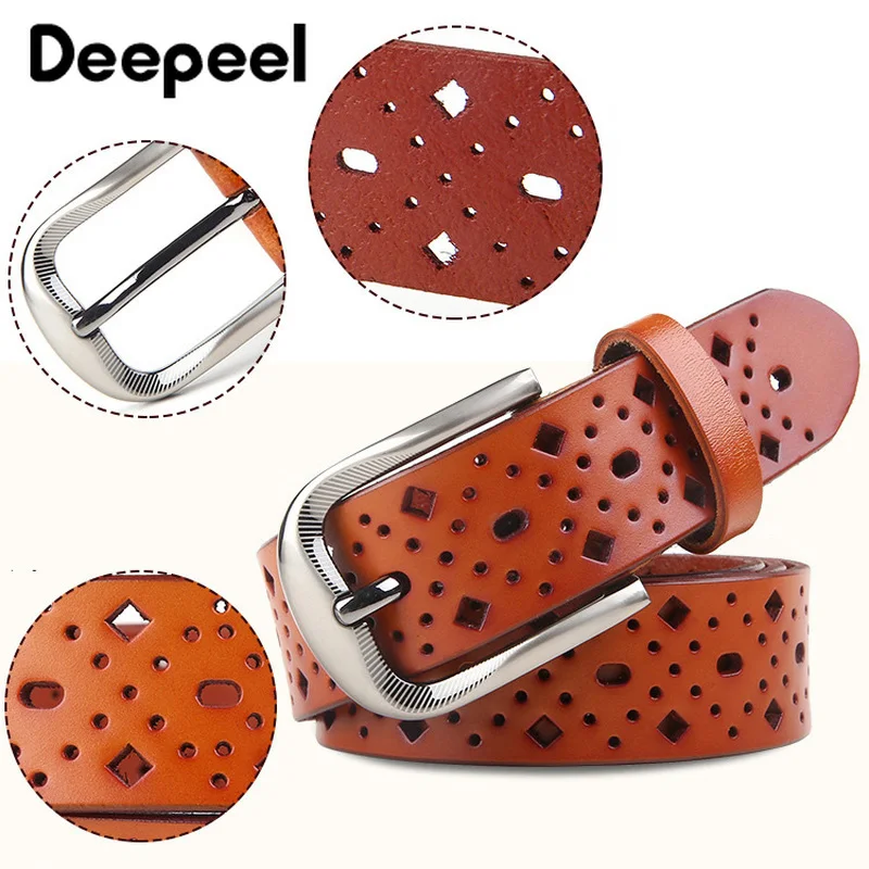 Deepeel 1 шт. 3,2X105/110/115 см кожаные модные полый ремень для Для женщин в эксцентричном ретростиле двух-; Верхний слой из воловьей кожи для джинсов Декоративные ремень YB223
