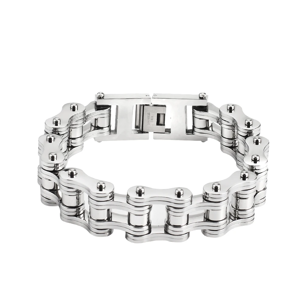 16mm Titanium Steel Motor Biker Bracelet For Men's Women's Punk Personality Stainless Silver color Motorcycle Chains Bracelets |